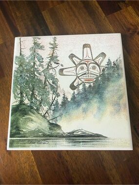 Vintage Sue Coleman "The Sun" Ceramic Tile Trivet - Pacific Northwest Art Plaque